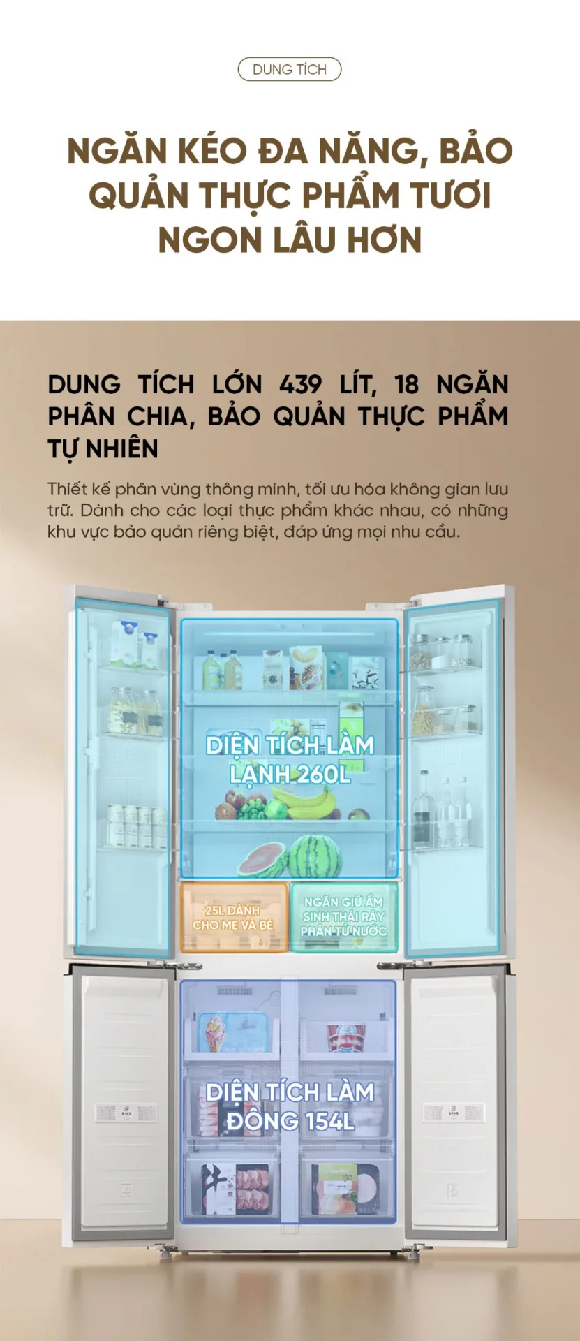 Tủ lạnh Xiaomi Mijia 439L, 4 cửa, thiết kế mỏng, tiết kiệm điện