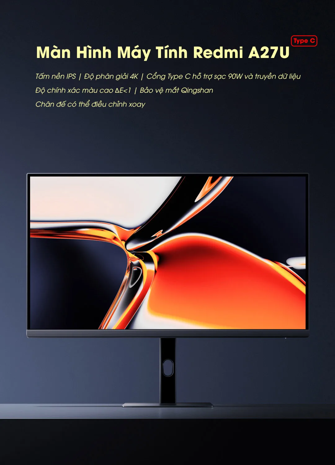 Màn Hình Máy Tính Redmi A27U 27 Inch – Độ Phân Giải 4K, Cổng Type C, Hỗ Trợ Sạc 90W
